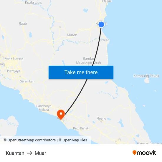 Kuantan to Muar map
