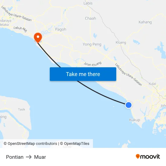 Pontian to Muar map