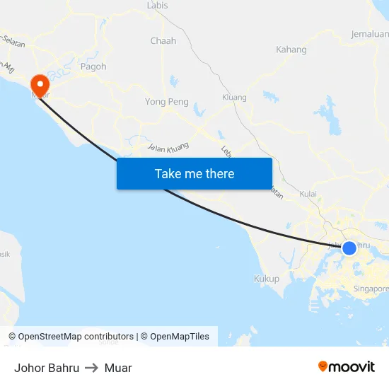 Johor Bahru to Muar map