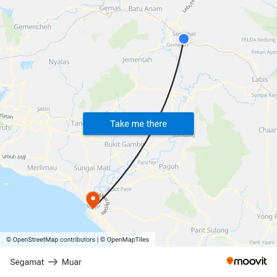 Segamat to Muar map