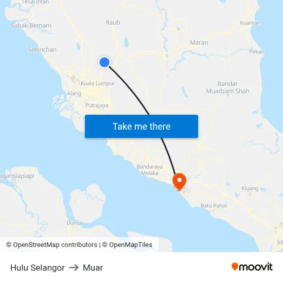 Hulu Selangor to Muar map
