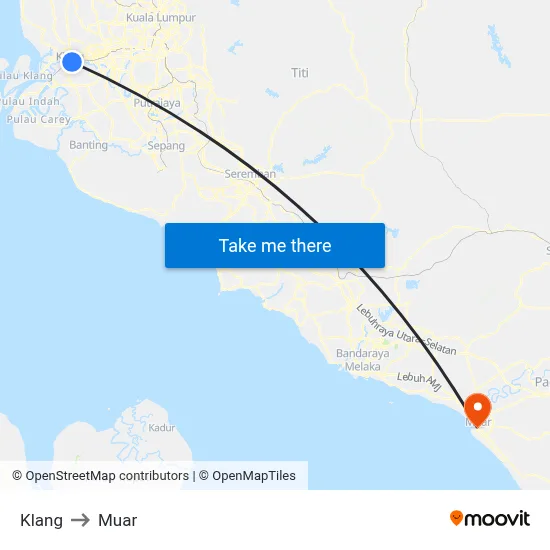 Klang to Muar map