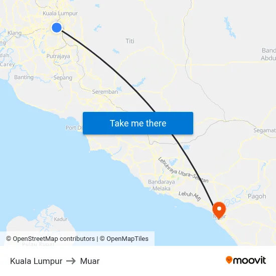 Kuala Lumpur to Muar map