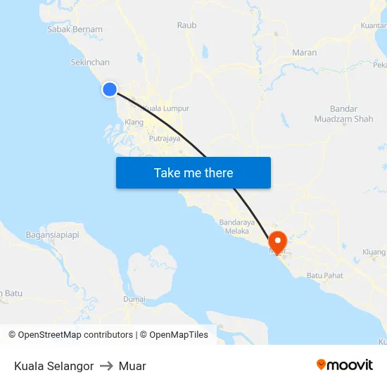 Kuala Selangor to Muar map
