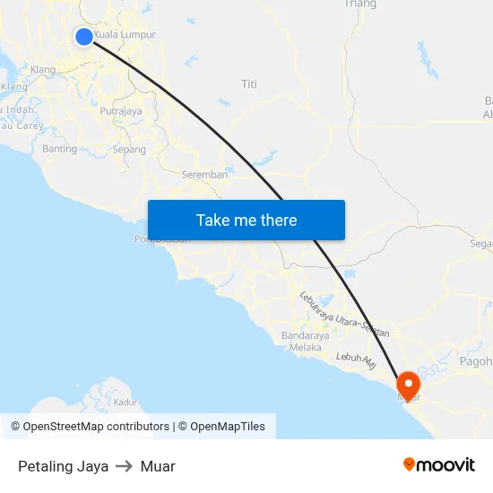 Petaling Jaya to Muar map