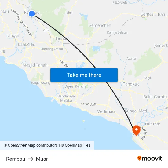 Rembau to Muar map
