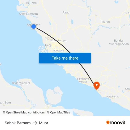 Sabak Bernam to Muar map