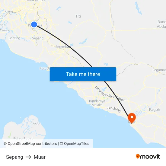 Sepang to Muar map