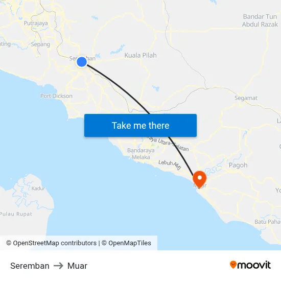 Seremban to Muar map