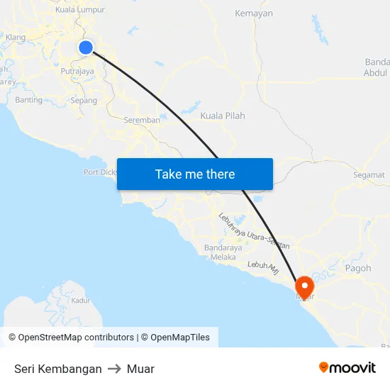 Seri Kembangan to Muar map