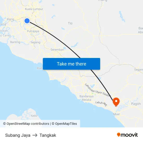 Subang Jaya to Tangkak map