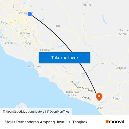 Majlis Perbandaran Ampang Jaya to Tangkak map
