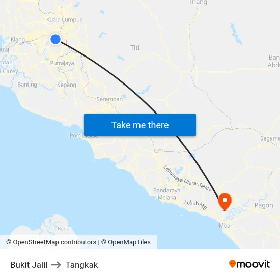 Bukit Jalil to Tangkak map