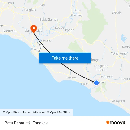 Batu Pahat to Tangkak map