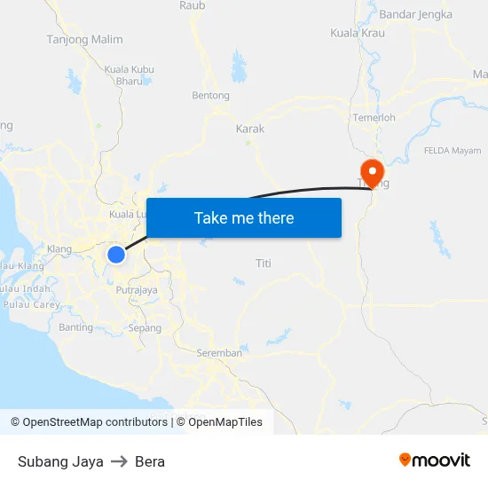 Subang Jaya to Bera map