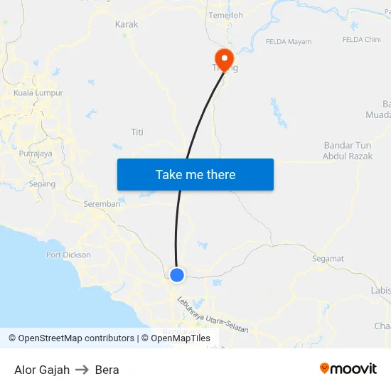 Alor Gajah to Bera map