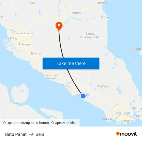Batu Pahat to Bera map