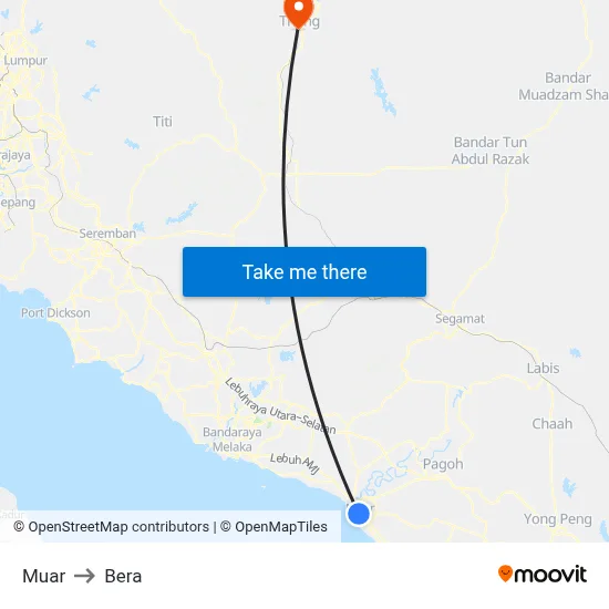 Muar to Bera map