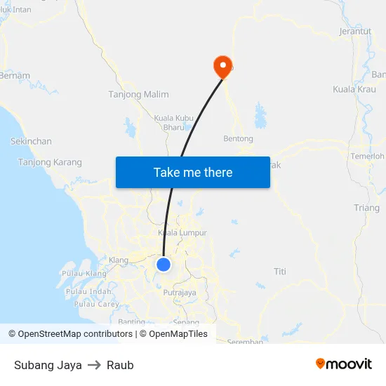 Subang Jaya to Raub map