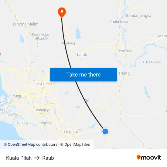 Kuala Pilah to Raub map