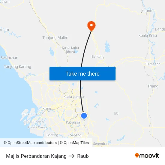Majlis Perbandaran Kajang to Raub map