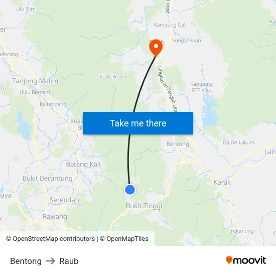 Bentong to Raub map