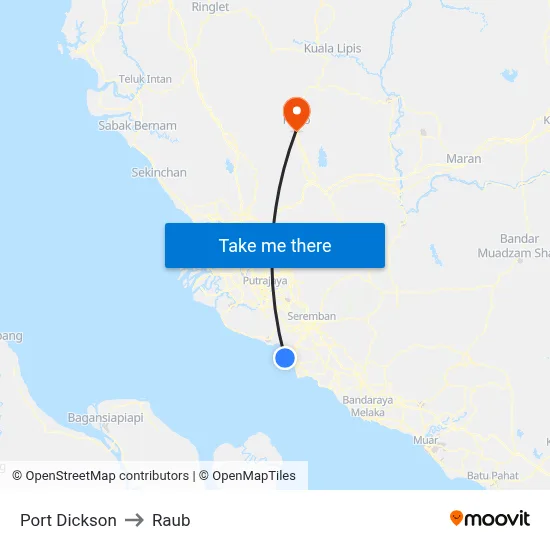 Port Dickson to Raub map