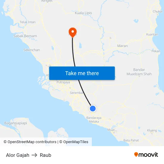 Alor Gajah to Raub map