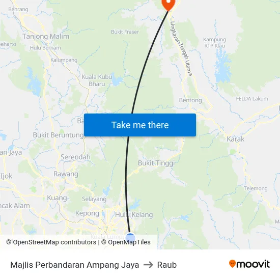 Majlis Perbandaran Ampang Jaya to Raub map