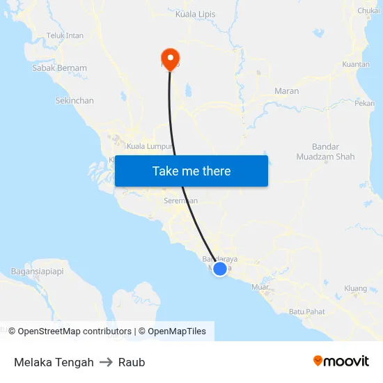 Melaka Tengah to Raub map