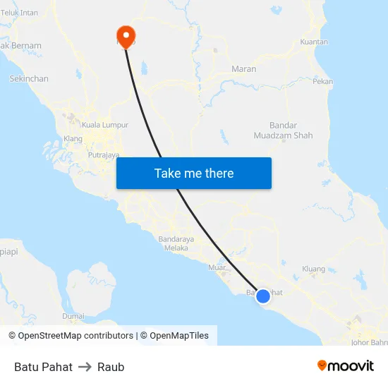Batu Pahat to Raub map
