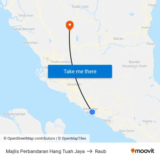 Majlis Perbandaran Hang Tuah Jaya to Raub map