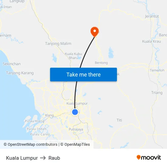 Kuala Lumpur to Raub map