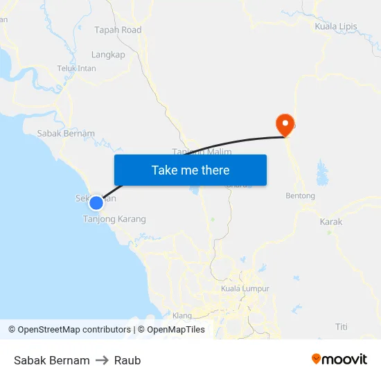 Sabak Bernam to Raub map