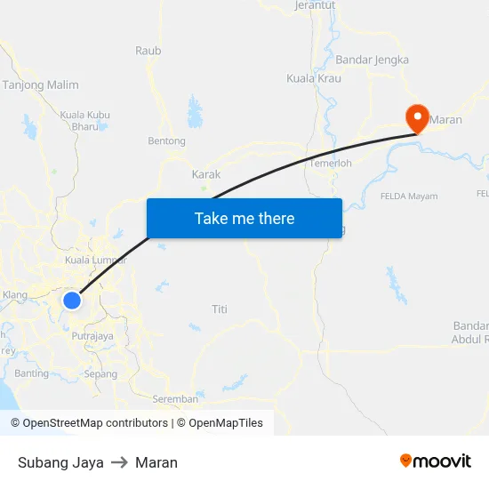 Subang Jaya to Maran map