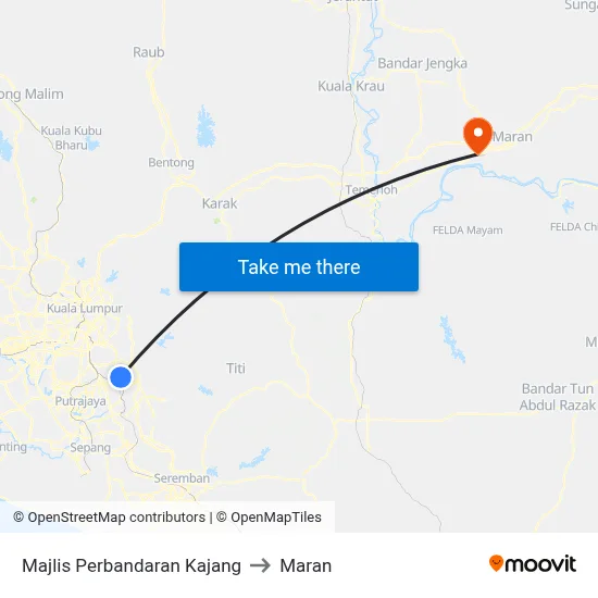 Majlis Perbandaran Kajang to Maran map
