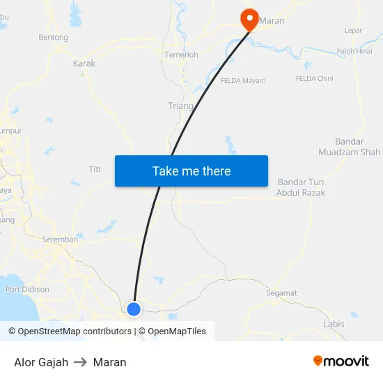 Alor Gajah to Maran map