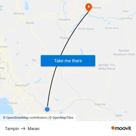 Tampin to Maran map