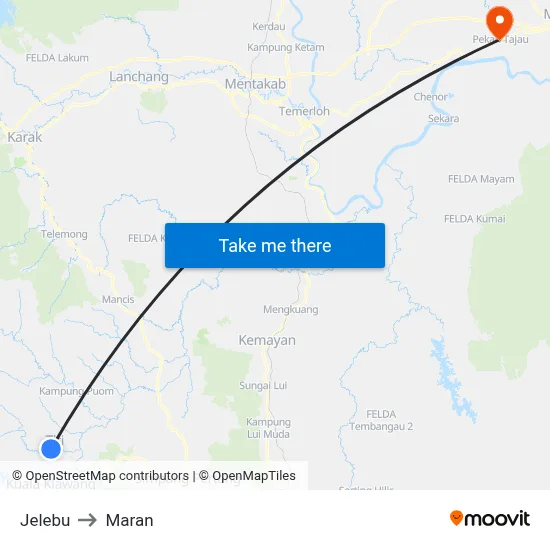 Jelebu to Maran map