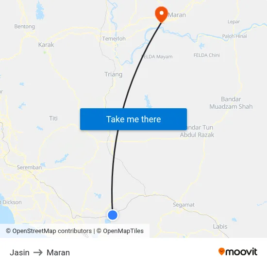 Jasin to Maran map