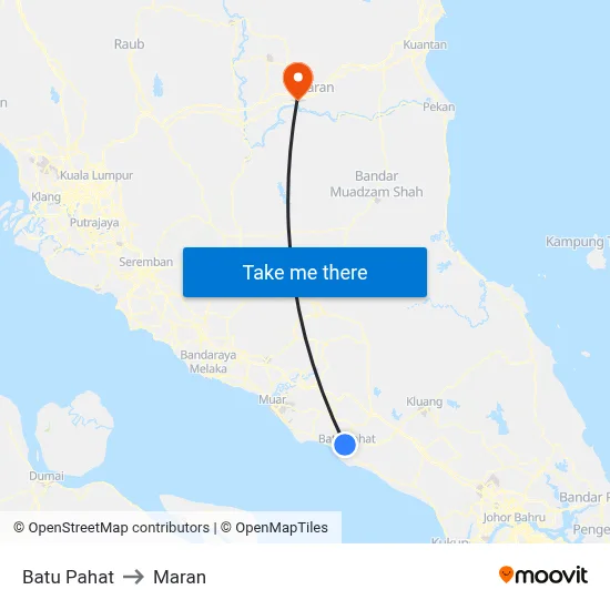 Batu Pahat to Maran map