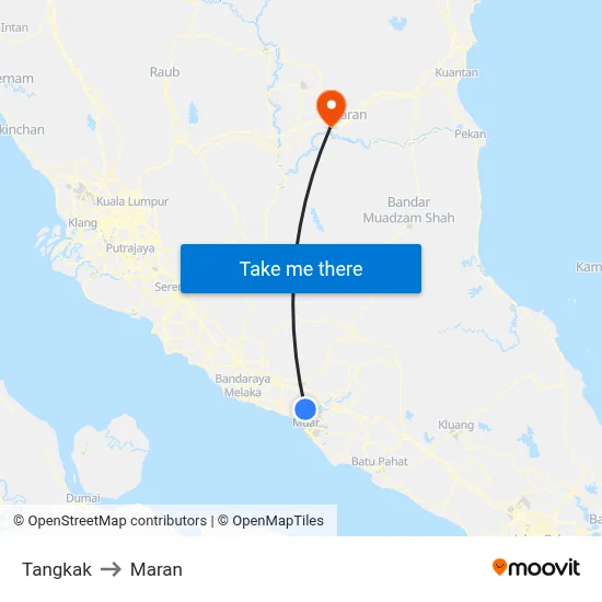 Tangkak to Maran map