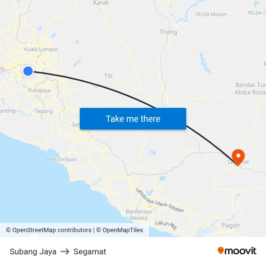 Subang Jaya to Segamat map