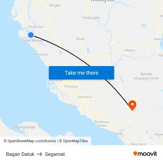 Bagan Datuk to Segamat map
