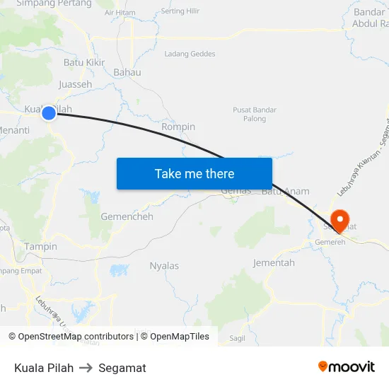 Kuala Pilah to Segamat map