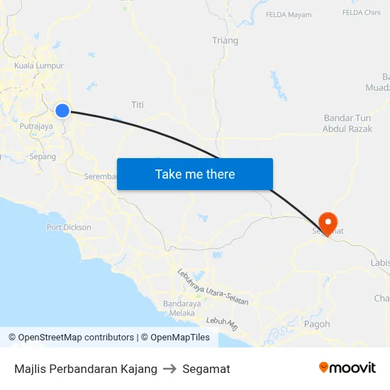 Majlis Perbandaran Kajang to Segamat map