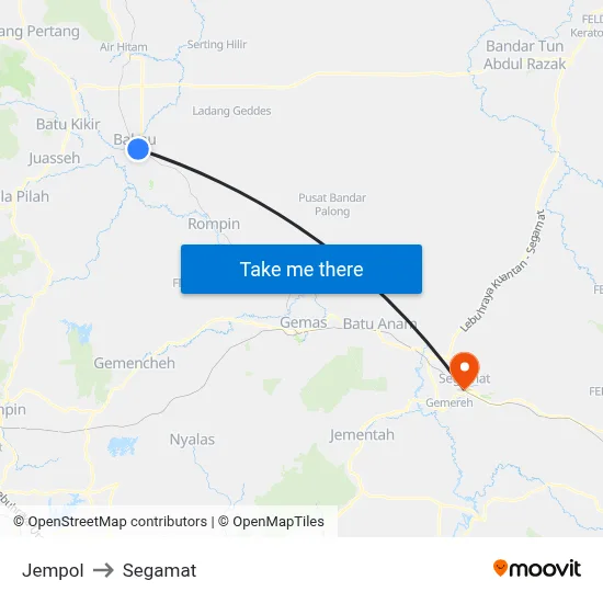 Jempol to Segamat map