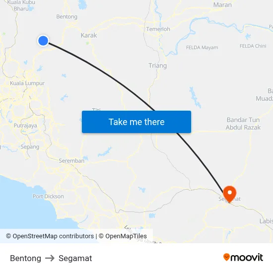 Bentong to Segamat map