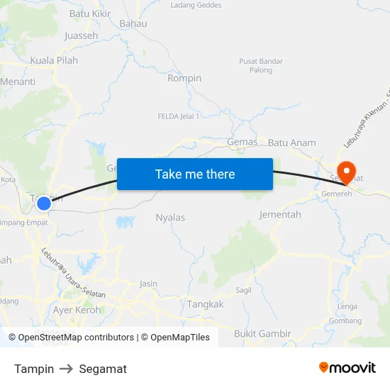 Tampin to Segamat map