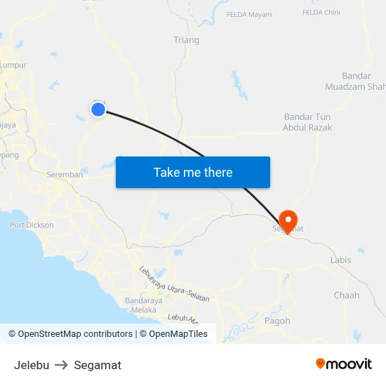Jelebu to Segamat map